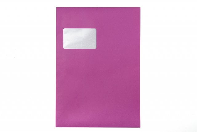 Envelopes DIN C4 adesivos com janela, impressão cor-de-rosa
