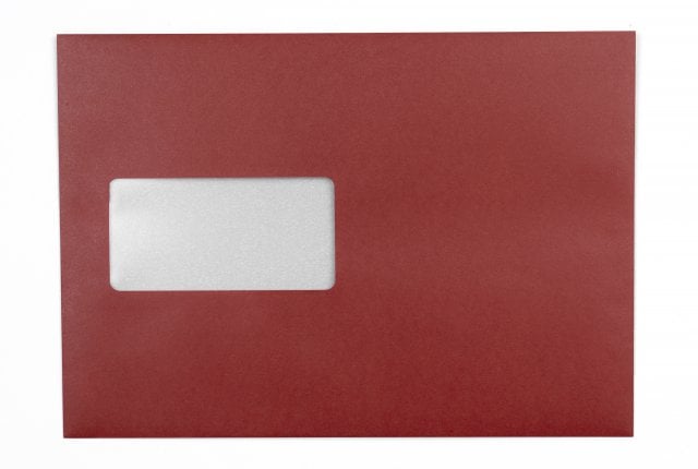 Envelopes DIN C5 adesivos com janela, impressão em vermelho escuro
