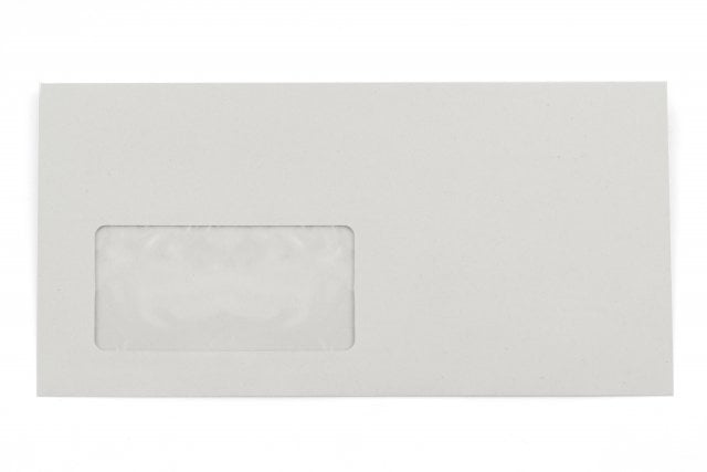 Envelopes DIN longos, cinzentos reciclados com janela
