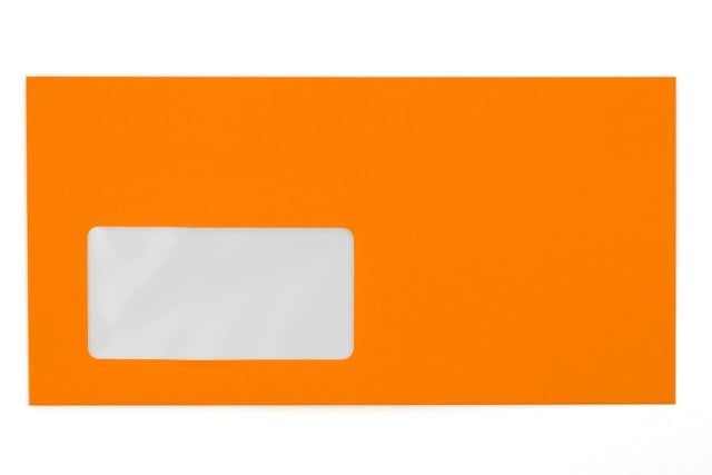 Envelopes DIN compridos com janela, cor de laranja néon