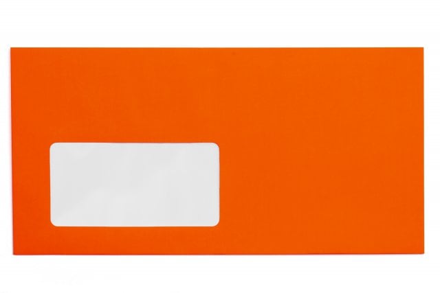 Envelopes DIN compridos com janela, vermelho néon