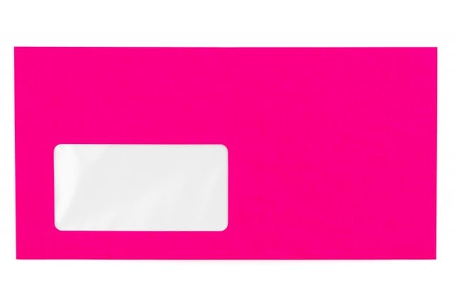 Envelopes DIN compridos com janela, cor-de-rosa néon