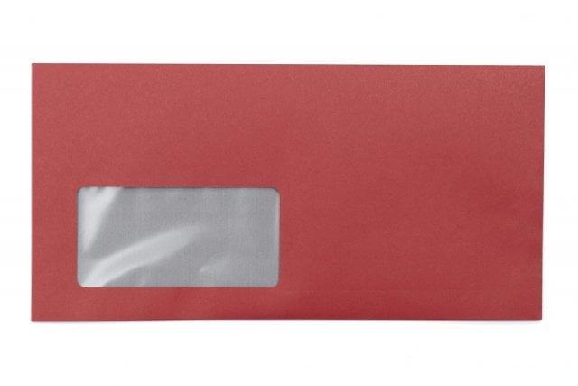 Envelopes DIN longo+ com janela, impressão a vermelho