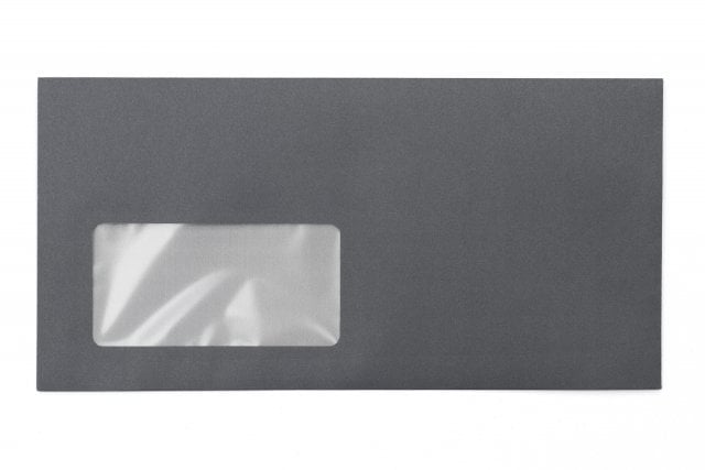 Envelopes DIN longo+ com janela, impressão em cinzento escuro