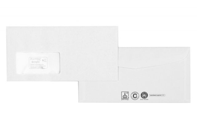 Envelopes DIN longo+, branco reciclado com janela
