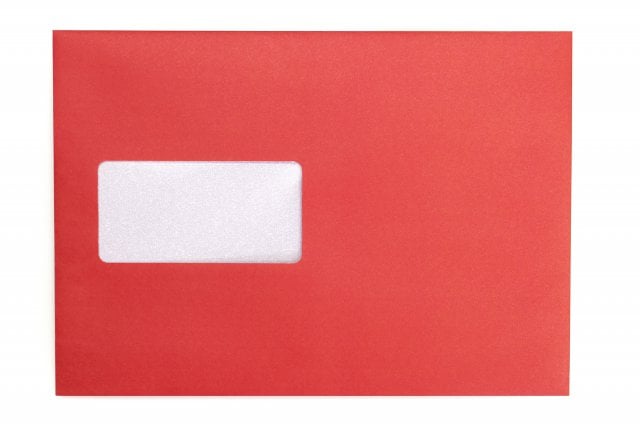 Envelopes DIN C5 adesivos com janela, impressão a vermelho