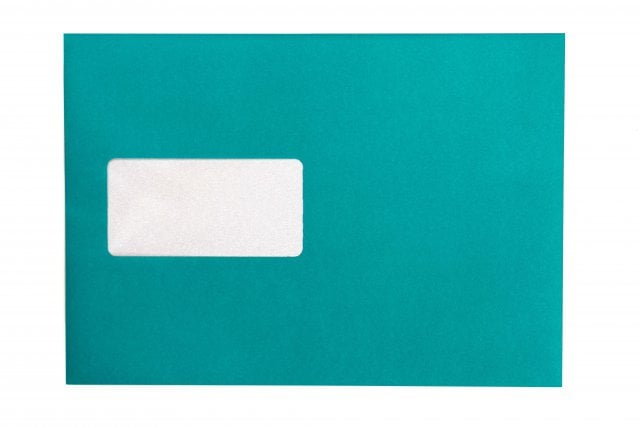 Envelopes DIN C5 adesivos com janela, impressão turquesa