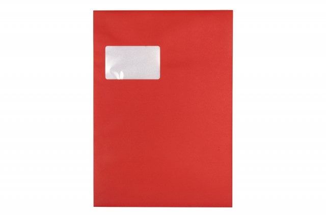 Envelopes DIN C4 adesivos com janela, impressão vermelha