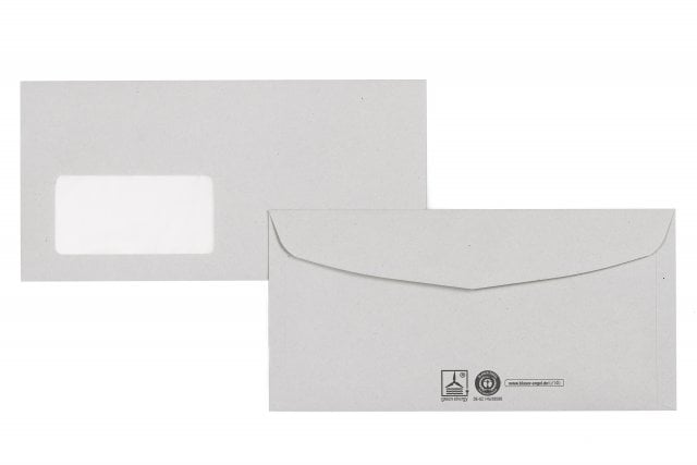 Envelopes DIN longo+, cinzento reciclado com janela