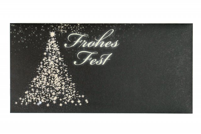 Envelopes DIN compridos, impressão preta, árvore de estrelas