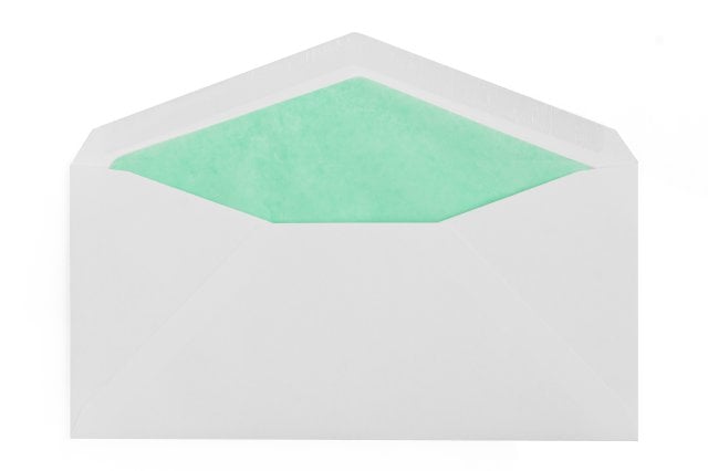 Envelopes DIN compridos, brancos com forro turquesa