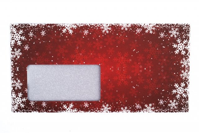 Envelopes DIN compridos com janela, impressão vermelha, neve de Natal