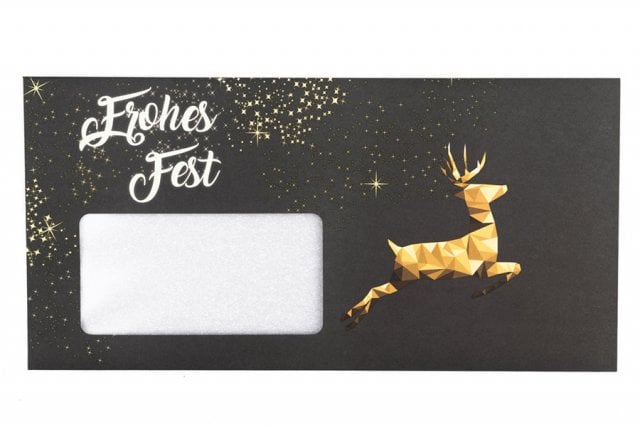 Envelopes DIN compridos com janela, impressão em cinzento escuro, rena de Natal
