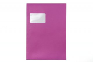 Envelopes DIN C4 adesivos com janela, impressão cor-de-rosa