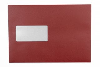 Envelopes DIN C5 adesivos com janela, impressão em vermelho escuro