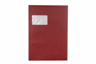 Envelopes DIN C4 adesivos com janela, impressão em vermelho escuro