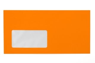Envelopes DIN compridos com janela, cor de laranja néon